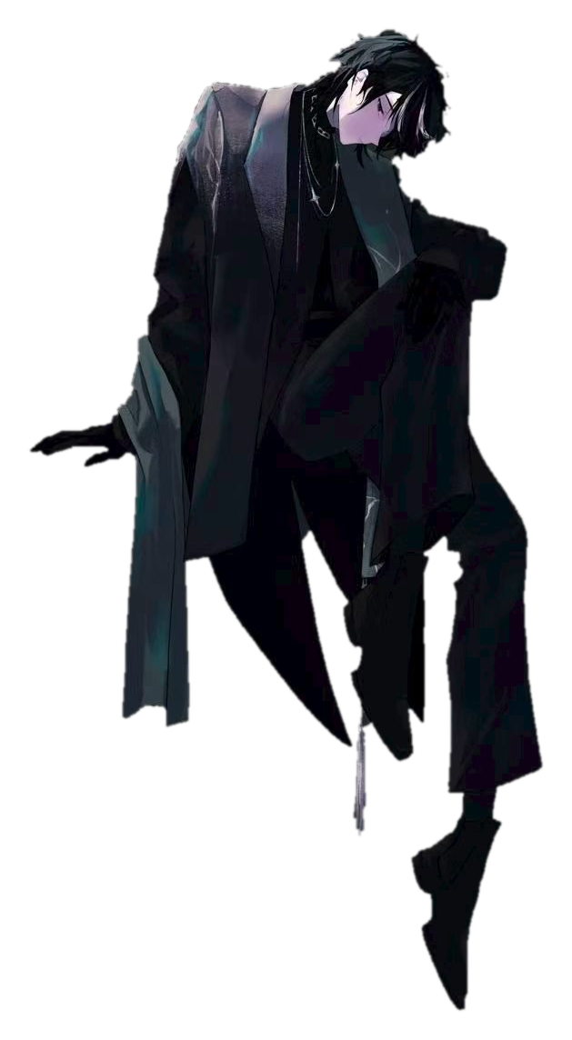 The Prompter — a dark-haired figure in flowing black garments, suspended mid-air